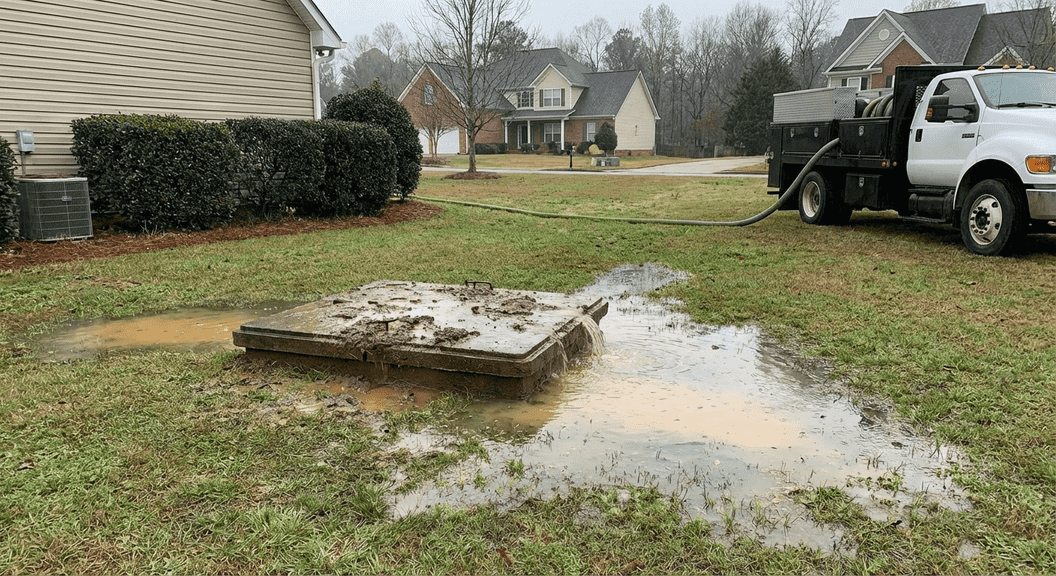 Septic backup causes in Dawsonville properties such as poor maintenance, overloading, and root intrusion